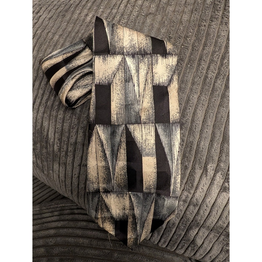 Pierre Balmain Couture Silk Tie Mens Black Grey Abstract Geometric Necktie